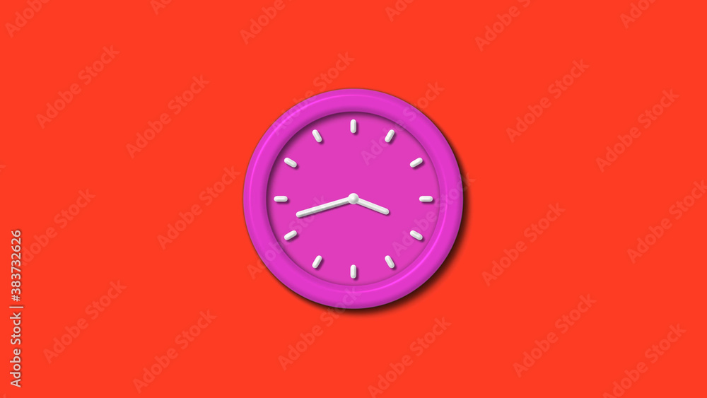 New pink color 3d wall clock isolated on red background,12 hours wall clock New pink color 3d wall clock isolated on red background,12 hours wall clock