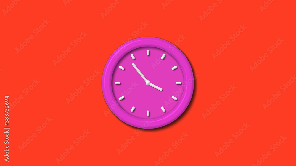 New pink color 3d wall clock isolated on red background,12 hours wall clock New pink color 3d wall clock isolated on red background,12 hours wall clock