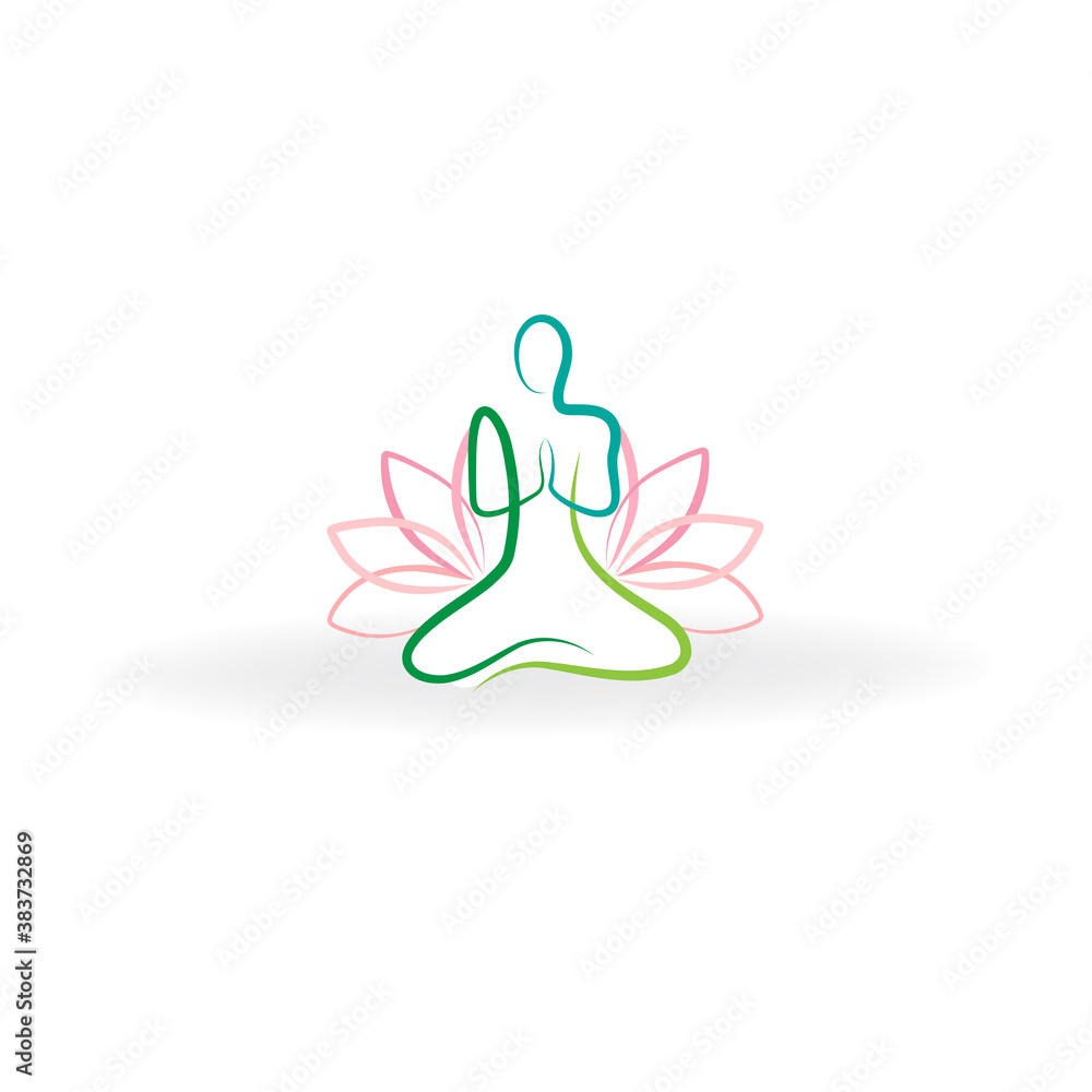 Yoga man and pink lotus flower logo vector icon line art Yoga man and pink lotus flower logo vector icon line art