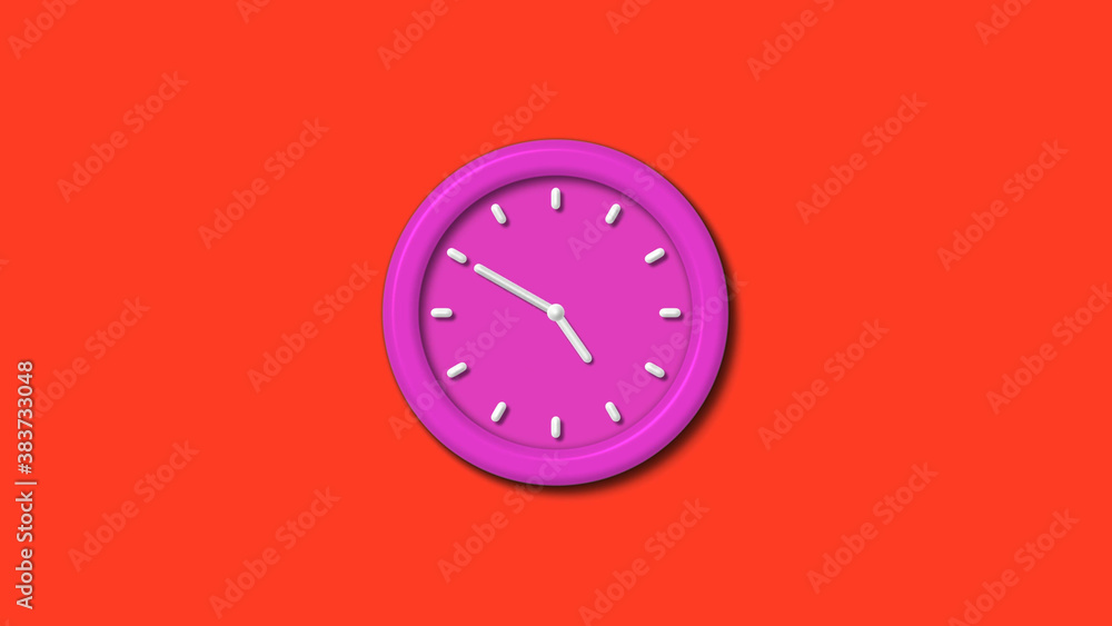 New pink color 3d wall clock isolated on red background,12 hours wall clock New pink color 3d wall clock isolated on red background,12 hours wall clock