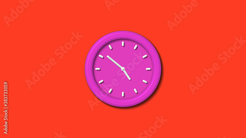 New pink color 3d wall clock isolated on red background,12 hours wall clock