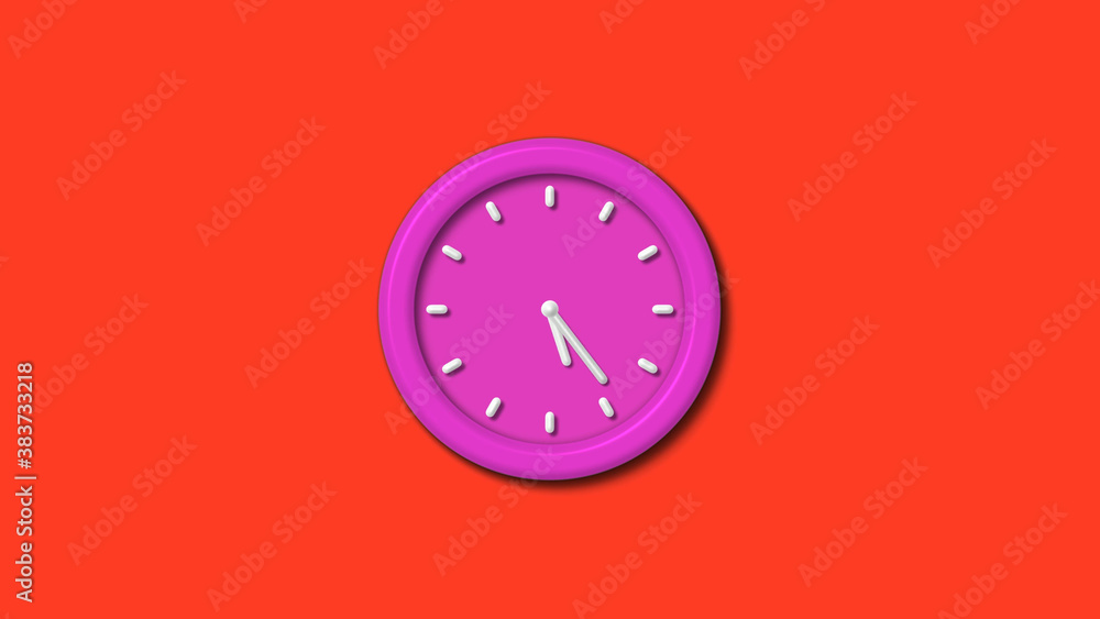 New pink color 3d wall clock isolated on red background,12 hours 3d wall clock New pink color 3d wall clock isolated on red background,12 hours 3d wall clock