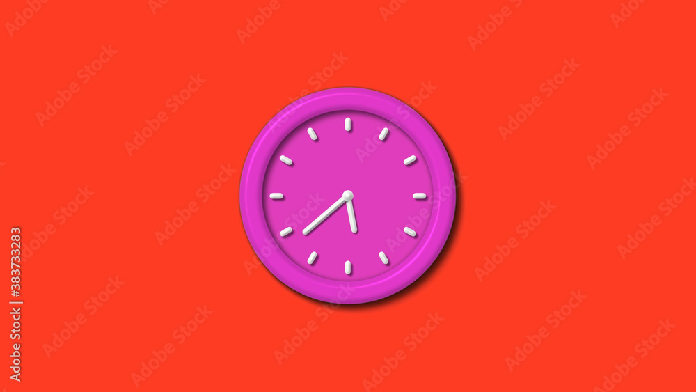New pink color 3d wall clock isolated on red background,12 hours 3d wall clock New pink color 3d wall clock isolated on red background,12 hours 3d wall clock