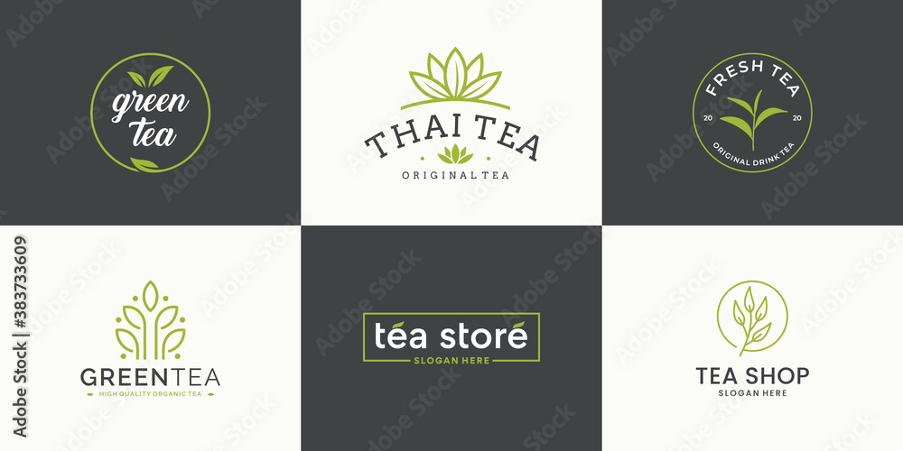 Set collection tea leaf logo design template. icon for tea shop, tea store, packaging product.