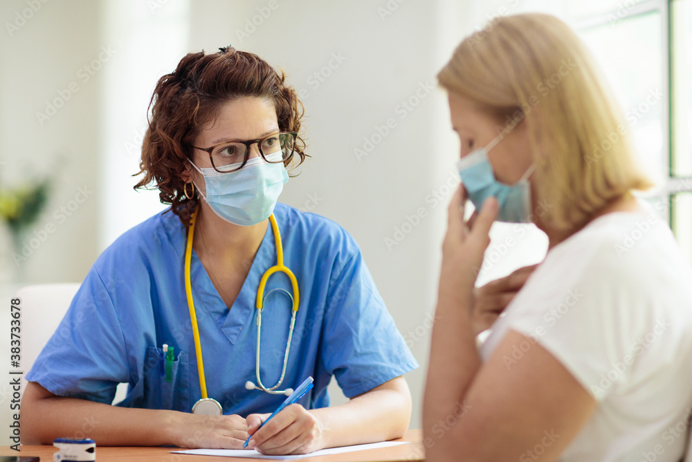 Doctor examining sick patient. Ill woman in clinic Doctor examining sick patient. Ill woman in clinic