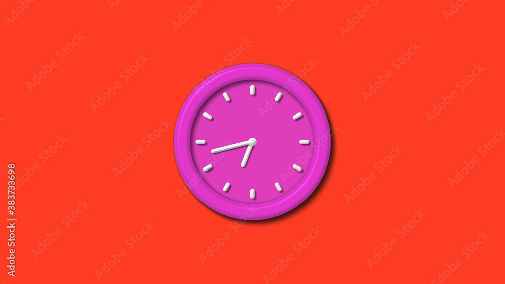 New pink color 3d wall clock isolated on red background,12 hours 3d wall clock New pink color 3d wall clock isolated on red background,12 hours 3d wall clock