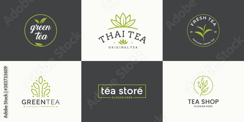 Fotografia Set collection tea leaf logo design template