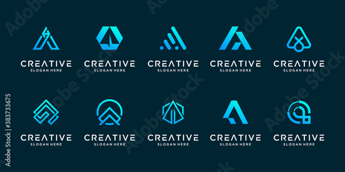 Set of abstract letter A logo design template. icon for technology, internet, digital.