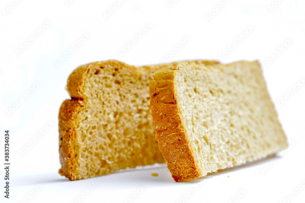 slices of bread on a white background