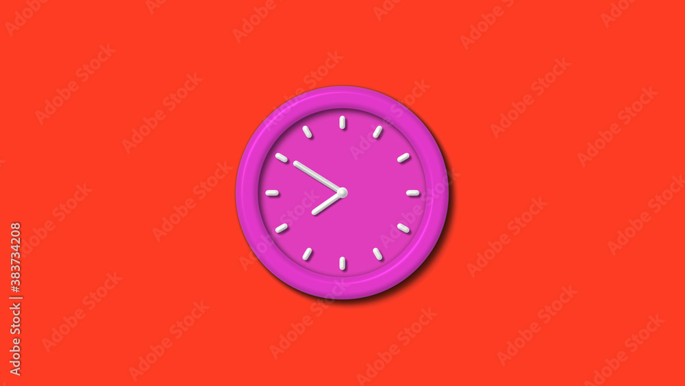 New pink color 3d wall clock isolated on red background,12 hours 3d wall clock New pink color 3d wall clock isolated on red background,12 hours 3d wall clock