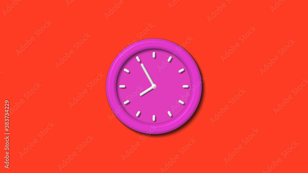 New pink color 3d wall clock isolated on red background,12 hours 3d wall clock New pink color 3d wall clock isolated on red background,12 hours 3d wall clock