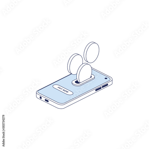 Mobile phone screen coins. Vector 3d line isometric, color web icons set, new flat style. Creative illustration, idea for infographics.