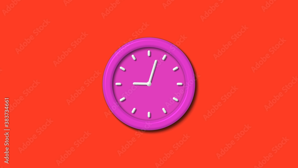 New pink color 3d wall clock isolated on red background,12 hours counting down wall clock isolated New pink color 3d wall clock isolated on red background,12 hours counting down wall clock isolated