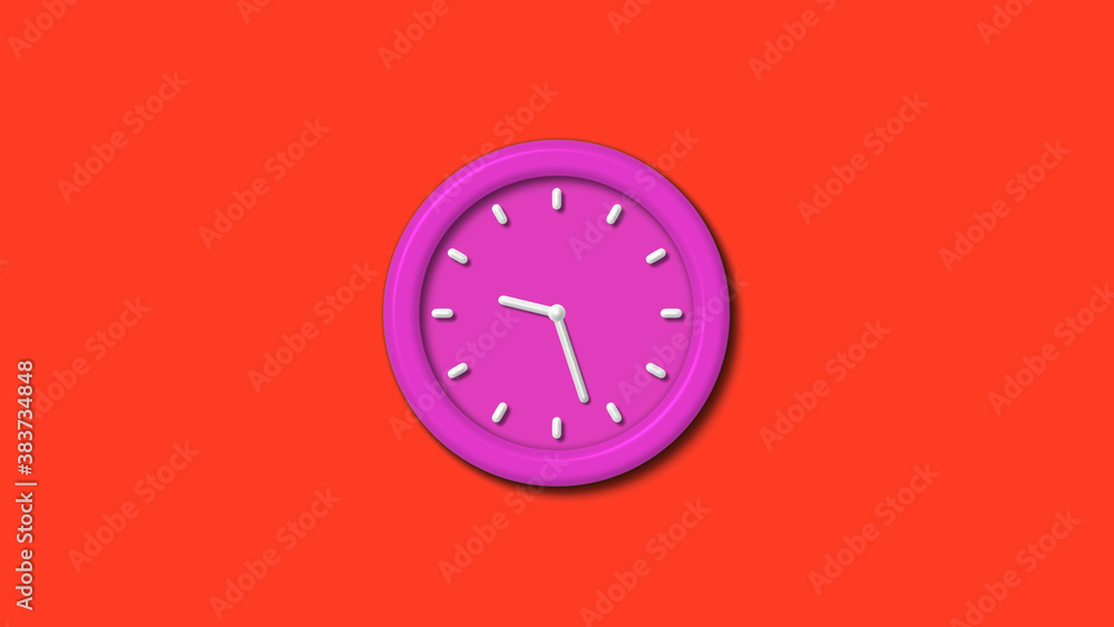 New pink color 3d wall clock isolated on red background,12 hours counting down wall clock isolated New pink color 3d wall clock isolated on red background,12 hours counting down wall clock isolated