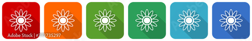 Flower icon set, flat design vector illustration in 6 colors options for webdesign and mobile applications