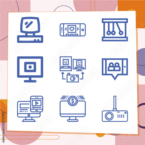 Simple set of 9 icons related to physical science