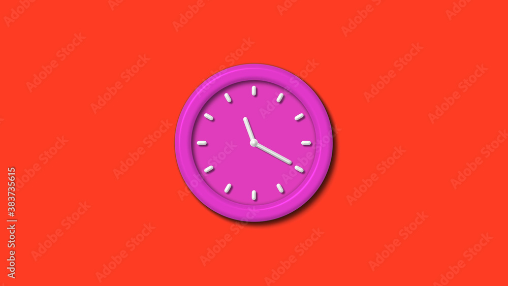 New pink color 3d wall clock isolated on red background,12 hours counting down wall clock isolated New pink color 3d wall clock isolated on red background,12 hours counting down wall clock isolated