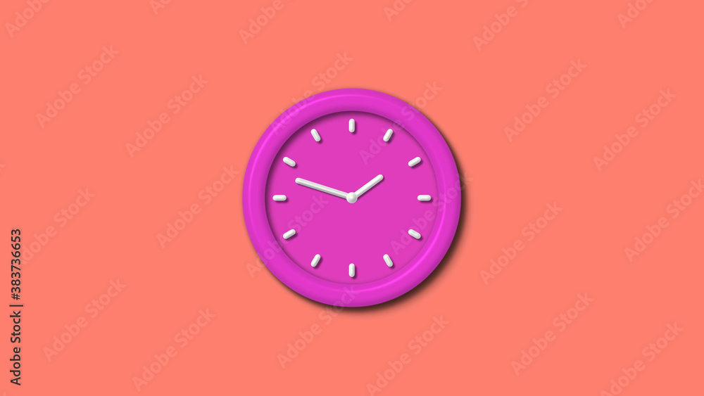 New pink color 3d wall clock isolated on red light background,12 hours clock isolated New pink color 3d wall clock isolated on red light background,12 hours clock isolated