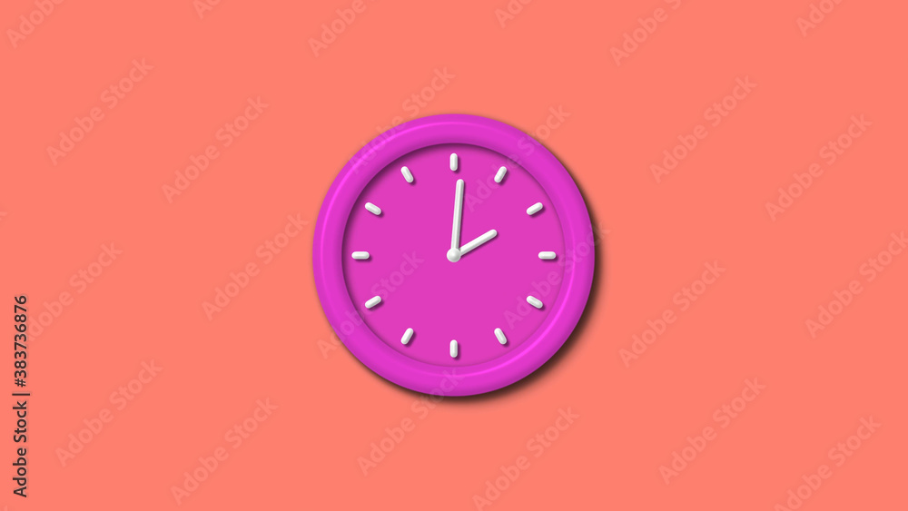 New pink color 3d wall clock isolated on red light background,12 hours clock isolated New pink color 3d wall clock isolated on red light background,12 hours clock isolated