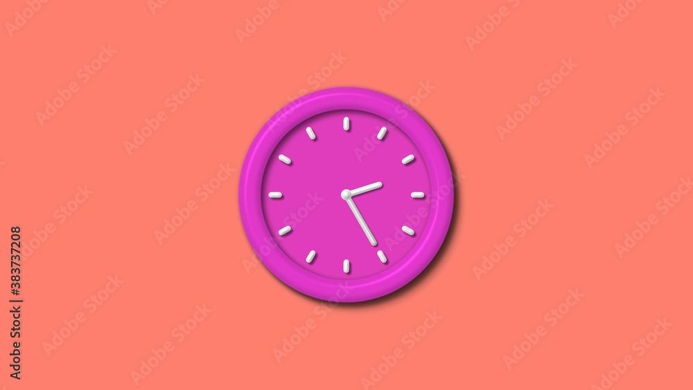Amazing pink color 3d wall clock isolated on red light background,1 hours clock isolated Amazing pink color 3d wall clock isolated on red light background,1 hours clock isolated
