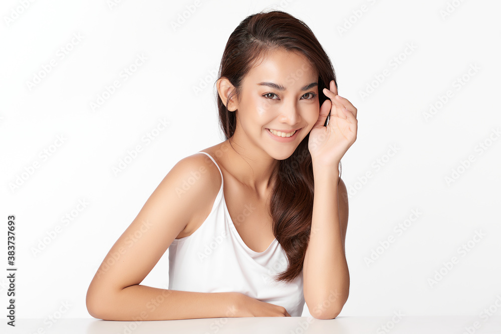 Beautiful young asian woman with clean fresh skin on white background, Face care, Facial treatment, Cosmetology, beauty and spa, Asian women portrait Beautiful young asian woman with clean fresh skin on white background, Face care, Facial treatment, Cosmetology, beauty and spa, Asian women portrait