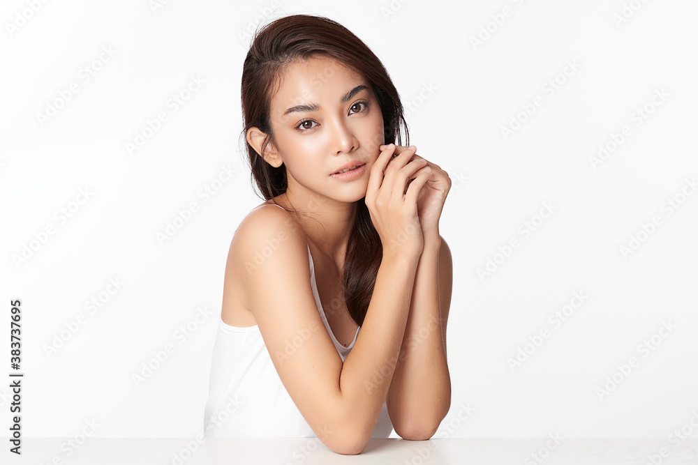 Beautiful young asian woman with clean fresh skin on white background, Face care, Facial treatment, Cosmetology, beauty and spa, Asian women portrait Beautiful young asian woman with clean fresh skin on white background, Face care, Facial treatment, Cosmetology, beauty and spa, Asian women portrait