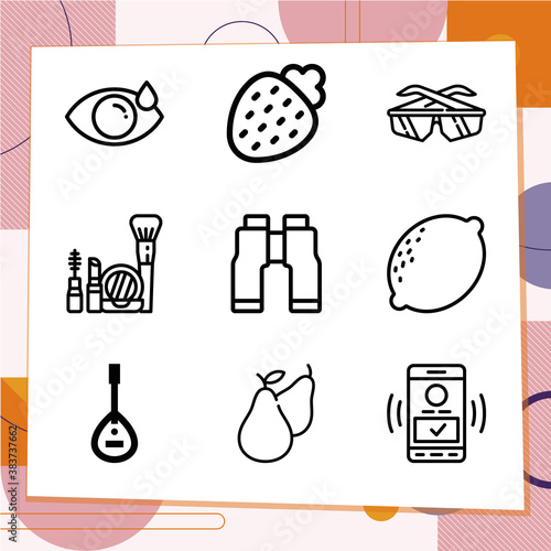 Simple set of 9 icons related to ear