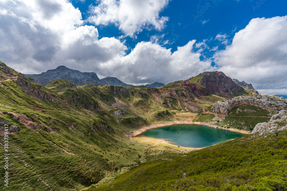 Top view of Somiedo at the bottom of the mountain in Asturias Top view of Somiedo at the bottom of the mountain in Asturias