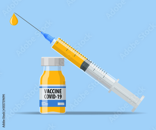 Coronavirus Vaccine and syringe injection It use for prevention, immunization and treatment from Covid-19, nCoV 2019 infection. Breakthrough in the Creating of a COVID-19 Vaccine.