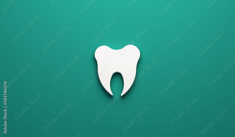 Tooth 3D image banner background template on green background Tooth 3D image banner background template on green background