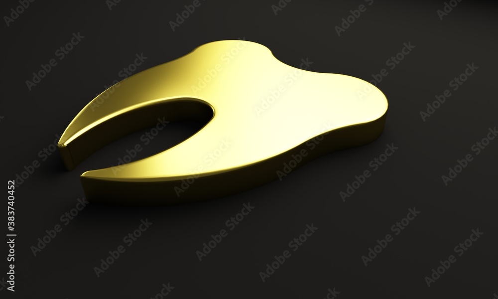 Gold tooth 3D image banner background template on black background