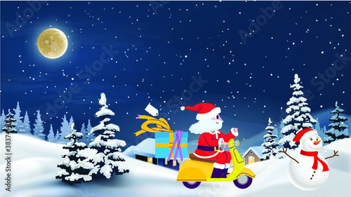 Santa Riding bike, Santa gift delivery, Santa Claus riding bike, Christmas gift delivery 