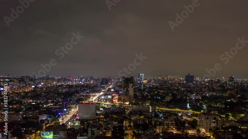Wallpaper Mural Flying Hyperlapse Over Downtown Mexico City on Cloudy Night, Aerial Pull Back Torontodigital.ca