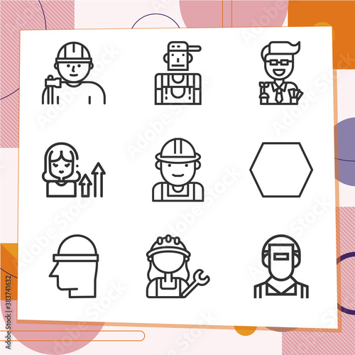 Simple set of 9 icons related to foreman