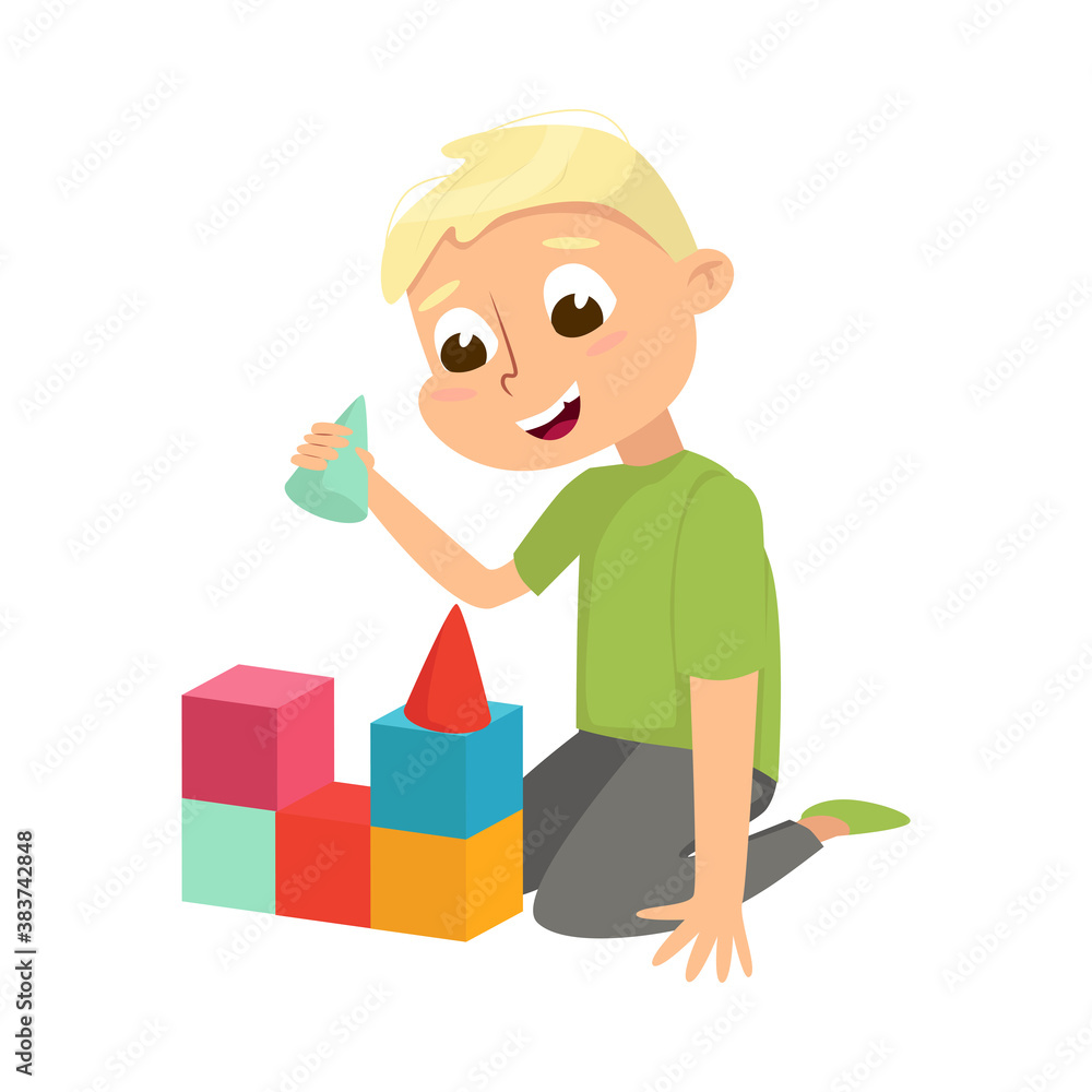Little Boy Sitting and Learning Geometrical Figures Vector Illustration Little Boy Sitting and Learning Geometrical Figures Vector Illustration