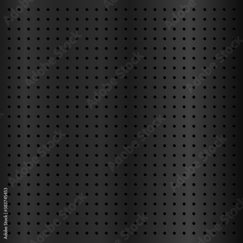 Black metallic peg board perforated texture background material with round holes pattern board vector illustration. Wall structure for working tools.