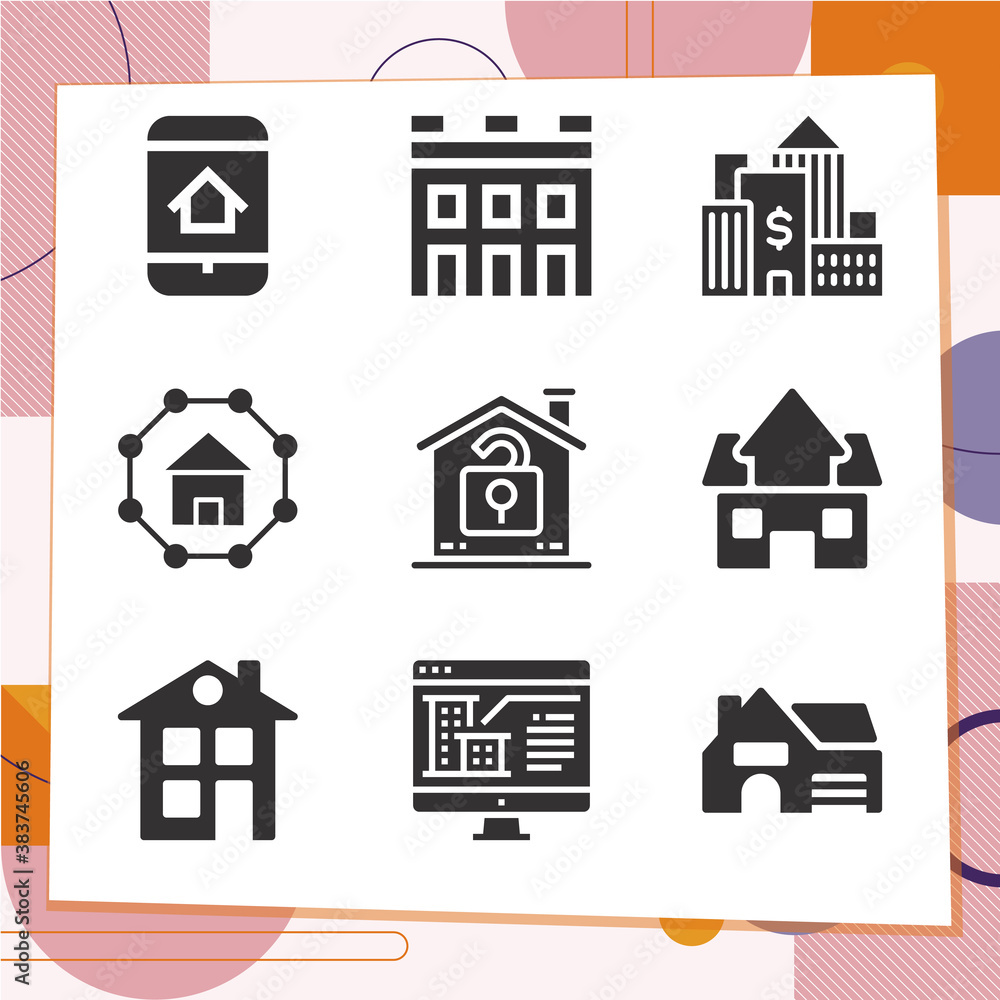 Simple set of 9 icons related to personal property