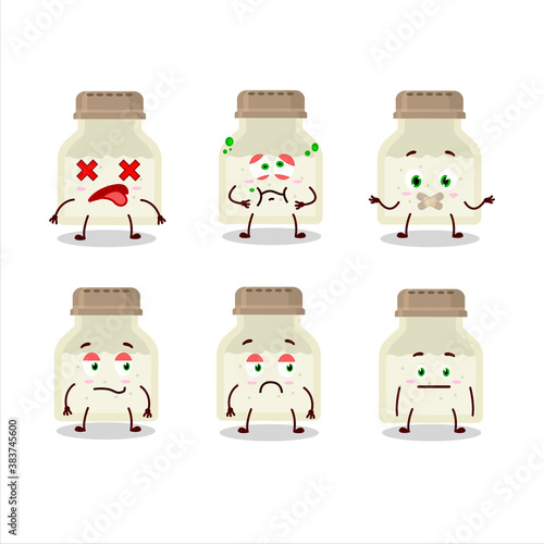 White pepper bottle cartoon character with nope expression