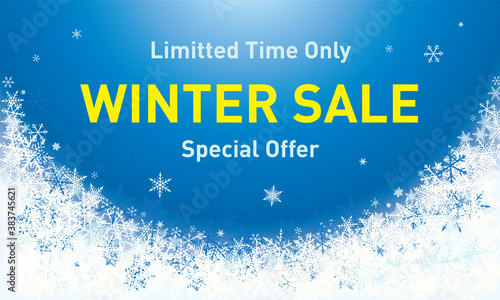 雪の結晶の冬のセールの広告 Advertisement of winter sale with snowflake.