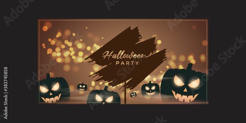 Vector illustration of Halloween Party with scary pumpkins  limited offer  spooky night background  template for offer  sale  party flyer
