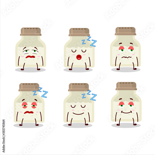 Cartoon character of white pepper bottle with sleepy expression