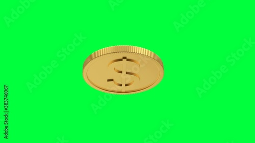 3D animation of rotation of dollar coin isolated on a green screen. 4K resolution	