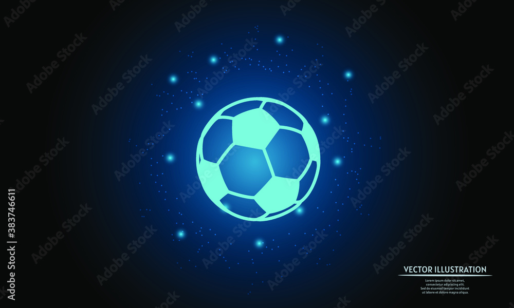 glowing soccer ball on dark blue background of the space with shining stars. soccer, futsal, football background