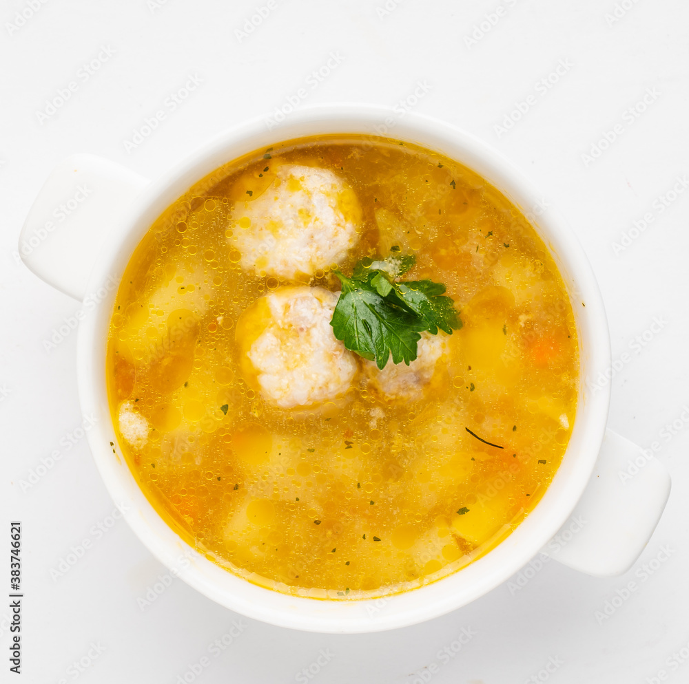 tasty soup on the white background