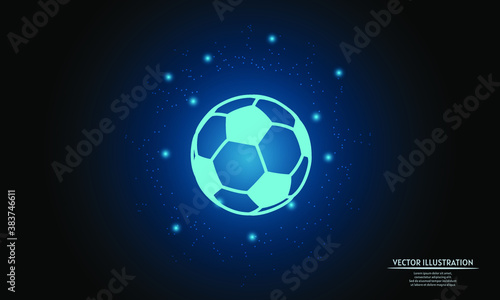 glowing soccer ball on dark blue background of the space with shining stars. soccer, futsal, football background
