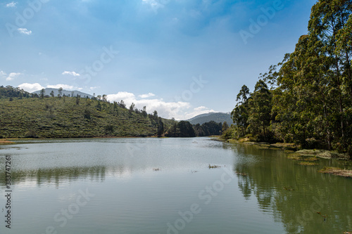 Pykara lake and beautiful blue sky or river in Ooty, Tamilnadu, India