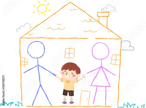 Kid Boy Draw Chalk Parents ...