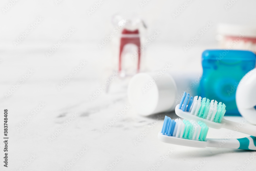 Set for oral hygiene on table Set for oral hygiene on table