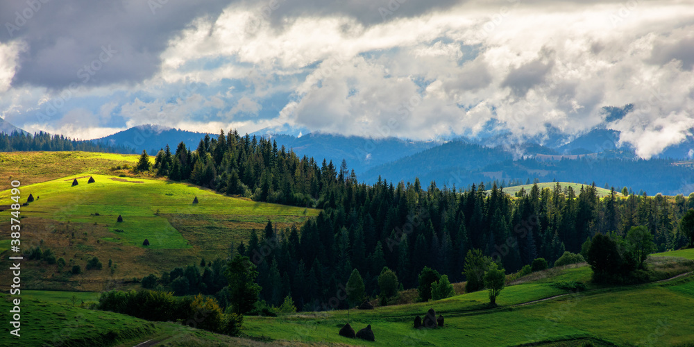 beautiful scenery of mountainous countryside. clouds above the hills rolling in to the distant valley. carpathian landscape in dappled light. dramatic weather conditions. beautiful scenery of mountainous countryside. clouds above the hills rolling in to the distant valley. carpathian landscape in dappled light. dramatic weather conditions.