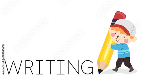 Kid Boy Pencil Writing Illu...